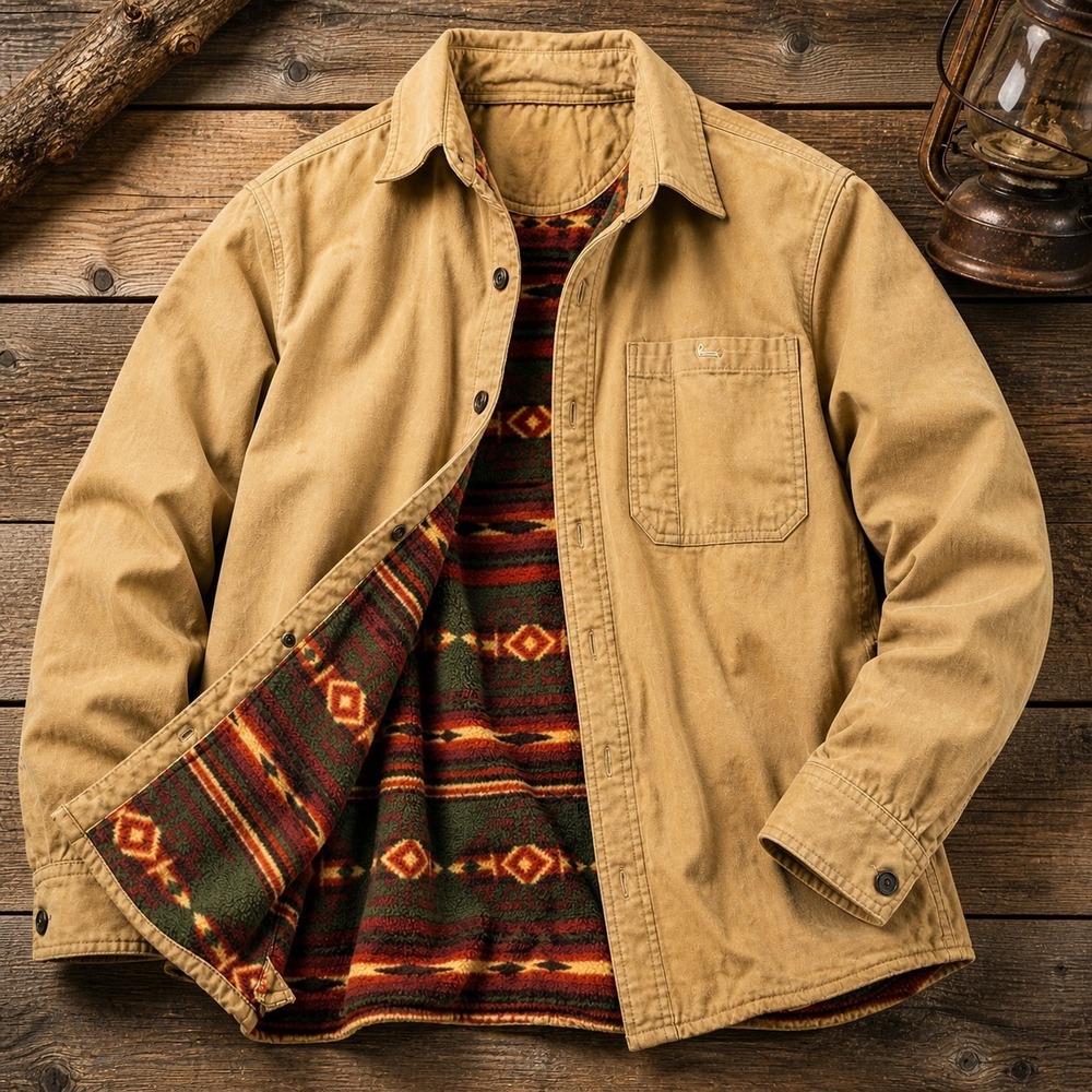 Guide Gear Canvas Shirt Jacket Men's Large Brown Southwest Aztec Fleece Lined